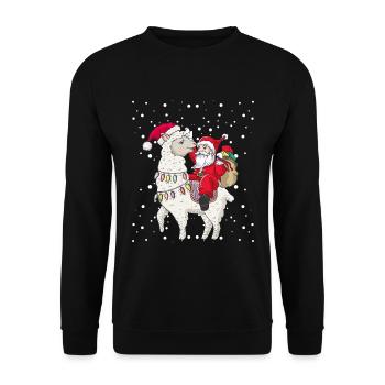 Santa reitet Lama Alpaka Ugly Christmas - Unisex Pullover - Schwarz - Vorne - Alina (178cm) & Michal (187cm)