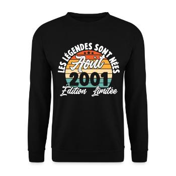 Cadeau Les légendes sont nées en Août 2001 - Sweat-shirt Unisexe - noir - Devant - Alina (178cm) & Michal (187cm)