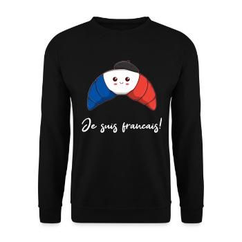 Französisches Croissant Geschenkidee Frankreich - Unisex Pullover - Schwarz - Vorne - Alina (178cm) & Michal (187cm)