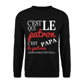 Wer der Chef ist, ist Papa, Vatertag - Unisex Pullover - Schwarz - Vorne - Alina (178cm) & Michal (187cm)