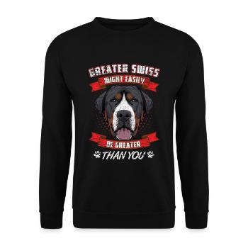 Großer Schweizer Sennen Greater Swiss Mountain Dog - Unisex Pullover - Schwarz - Vorne - Alina (178cm) & Michal (187cm)