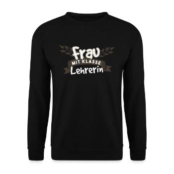 Lehrerin Frau mit Klasse Klassenlehrerin Geschenk - Unisex Pullover - Schwarz - Vorne - Alina (178cm) & Michal (187cm)
