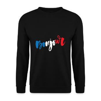 Frankreich - Fahne - Bonjour - Unisex Pullover - Schwarz - Vorne - Alina (178cm) & Michal (187cm)