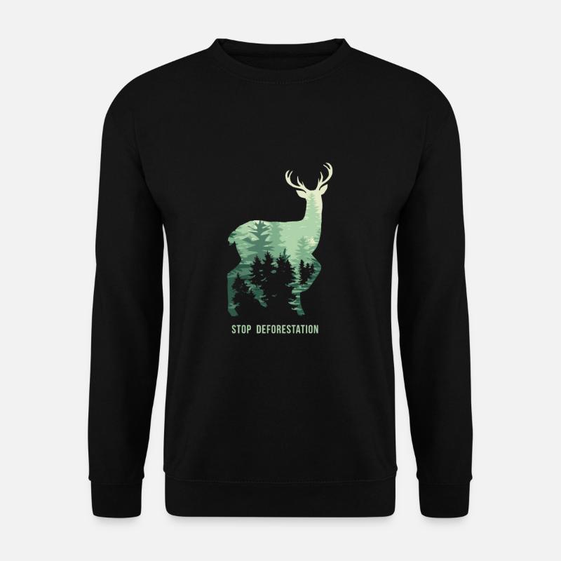 Stop die Abholzung - Silhouette Hirsch Wald / Tann - Unisex Pullover - Schwarz