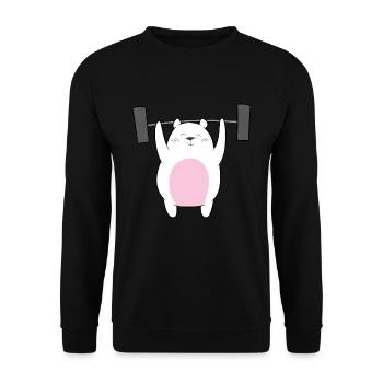 Gewichtheben - Eisbär hebt Gewichte - Unisex Pullover - Schwarz - Vorne - Alina (178cm) & Michal (187cm)