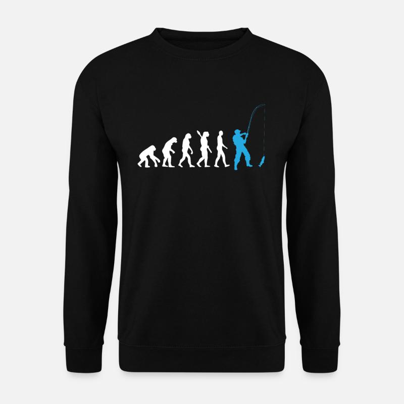 Angeln - Evolution des Menschen / Darwin / Blau - Unisex Pullover - Schwarz