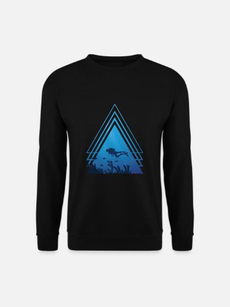 Ozean - Taucher schwimmt mit Fischen, Dreieck - Unisex Pullover - Schwarz