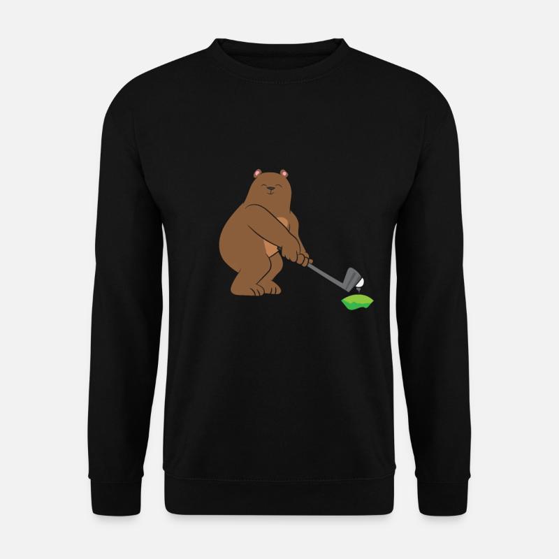Golf - Braunbär / Grizzly mit Golfschläger - Unisex Pullover - Schwarz