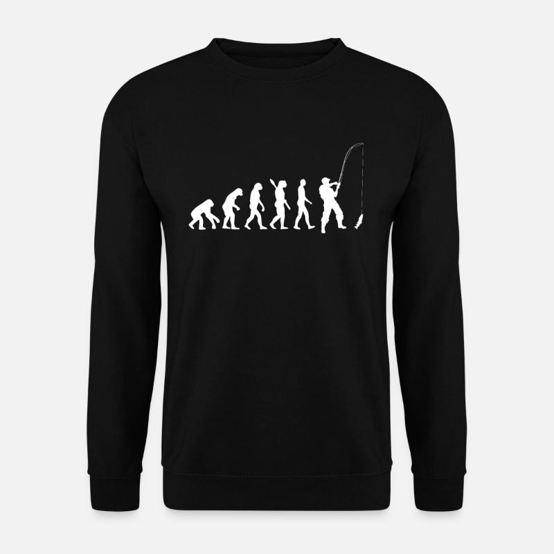 Angeln - Evolution des Menschen / Darwin / weiß - Unisex Pullover - Schwarz