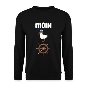 Moin Spruch - Möwe Vogel Segeln Meer Kapitän - Unisex Pullover - Schwarz - Vorne - Alina (178cm) & Michal (187cm)