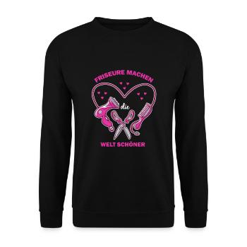 Friseure machen die Welt Schöner - Friseurin - Unisex Pullover - Schwarz - Vorne - Alina (178cm) & Michal (187cm)