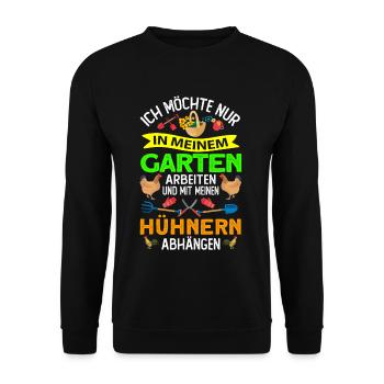 Gärtner Geschenk - im Garten arbeiten Hühnern - Unisex Pullover - Schwarz - Vorne - Alina (178cm) & Michal (187cm)