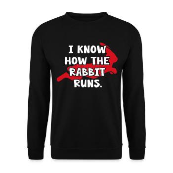Hase "know how the rabbit runs" Kaninchen - Unisex Sweatshirt - black - Front - Alina (178cm) & Michal (187cm)