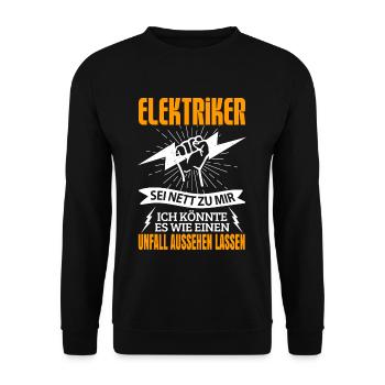 Elektriker Spüche Elektroniker Elektrotechniker - Unisex Pullover - Schwarz - Vorne - Alina (178cm) & Michal (187cm)