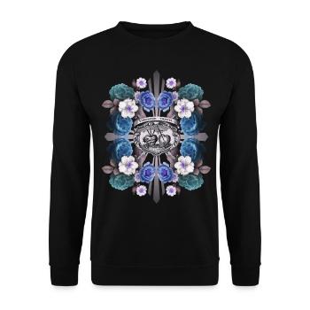 Heiliges Herz Jesu, Jesus Christus, Rosen-Dekor - Unisex Pullover - Schwarz - Vorne - Alina (178cm) & Michal (187cm)