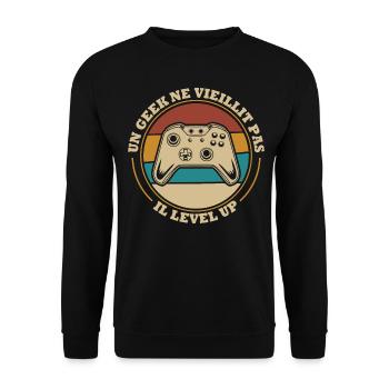 Un geek ne vieillit pas il level up - Sweat-shirt Unisexe - noir - Devant - Alina (178cm) & Michal (187cm)