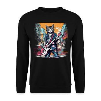 Cat Musicien E Guitare Smell N Roll Music Animal - Sweat-shirt Unisexe - noir - Devant - Alina (178cm) & Michal (187cm)