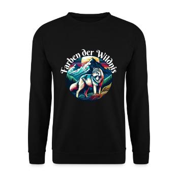 Farben der Wildnis Wolf Design - Unisex Pullover - Schwarz - Vorne - Alina (178cm) & Michal (187cm)