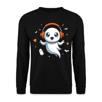 Cute Ghost with Headphones - Halloween - Unisex Sweatshirt - black - Front - Alina (178cm) & Michal (187cm)