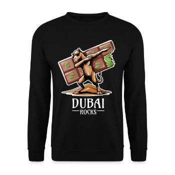 Dubai Rocks - Cooles Dabbing Dromedar Design - Unisex Pullover - Schwarz - Vorne - Alina (178cm) & Michal (187cm)