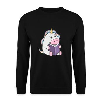 Lesendes Einhorn Buch Nerd Bücherwurm Mundbedeckun - Unisex Pullover - Schwarz - Vorne - Alina (178cm) & Michal (187cm)