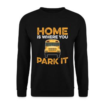 School bus bastler saying for a scoolie owner - Unisex Sweatshirt - black - Front - Alina (178cm) & Michal (187cm)