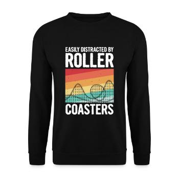 Achterbahn Spruch für einen Freizeitpark Experte - Unisex Pullover - Schwarz - Vorne - Alina (178cm) & Michal (187cm)