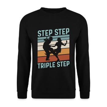 Step Step Triple Step Zitat für einen Lindy Hop - Unisex Pullover - Schwarz - Vorne - Alina (178cm) & Michal (187cm)