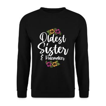 Älteste Schwester & Rulemaker Design für die - Unisex Pullover - Schwarz - Vorne - Alina (178cm) & Michal (187cm)