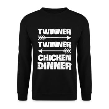 Twinner Twinner Huhn Abendessen Zitat für eine - Unisex Pullover - Schwarz - Vorne - Alina (178cm) & Michal (187cm)