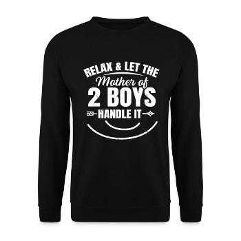 Mom of 2 Zitat für eine Mom von 2 Jungen - Unisex Pullover - Schwarz - Vorne - Alina (178cm) & Michal (187cm)