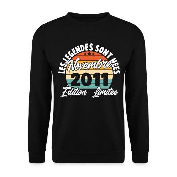 Cadeau Les légendes sont nées en Novembre 2011 - Sweat-shirt Unisexe - noir - Devant - Alina (178cm) & Michal (187cm)
