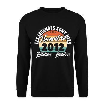 Cadeau Les légendes sont nées en Novembre 2012 - Sweat-shirt Unisexe - noir - Devant - Alina (178cm) & Michal (187cm)