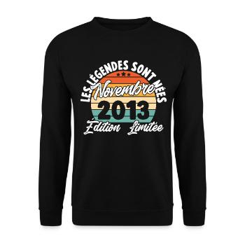 Cadeau Les légendes sont nées en Novembre 2013 - Sweat-shirt Unisexe - noir - Devant - Alina (178cm) & Michal (187cm)
