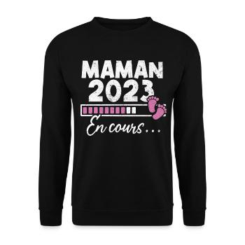 Maman 2023 En Cours - Sweat-shirt Unisexe - noir - Devant - Alina (178cm) & Michal (187cm)