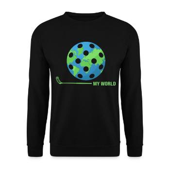 Floorball Unihockey FLOORBALL-world Floorballer - Unisex Pullover - Schwarz - Vorne - Alina (178cm) & Michal (187cm)