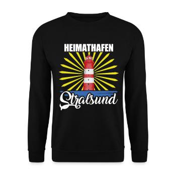 Heimathafen Stralsund Ostsee Leuchtturm Hafenstadt - Unisex Pullover - Schwarz - Vorne - Alina (178cm) & Michal (187cm)
