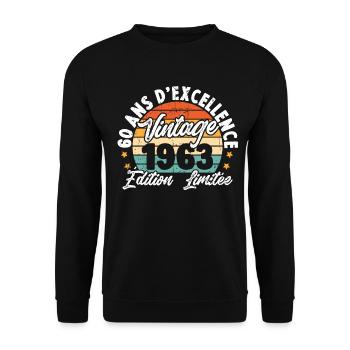 Vintage Cadeau D'anniversaire 60 Ans Vintage 1963 - Sweat-shirt Unisexe - noir - Devant - Alina (178cm) & Michal (187cm)