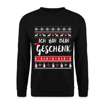 Weihnachten - Ich bin dein Weihnachtsgeschenk - Unisex Pullover - Schwarz - Vorne - Alina (178cm) & Michal (187cm)