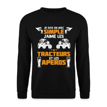Mec Simplie Vie Heureuse Apéro Et Tracteur - Sweat-shirt Unisexe - noir - Devant - Alina (178cm) & Michal (187cm)