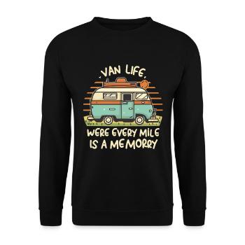 Van Life, wo jeder Kilometer eine Erinnerung ist - Unisex Pullover - Schwarz - Vorne - Alina (178cm) & Michal (187cm)