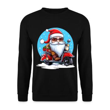 Funny Santa Claus gnome on a motorbike - Unisex Sweatshirt - black - Front - Alina (178cm) & Michal (187cm)