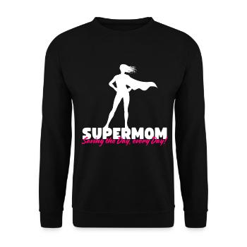 Supermom - Saving the Day, Every Day! - Unisex Sweatshirt - black - Front - Alina (178cm) & Michal (187cm)