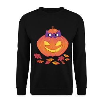 Halloween Kürbis Katze T-Shirt - Unisex Pullover - Schwarz - Vorne - Alina (178cm) & Michal (187cm)