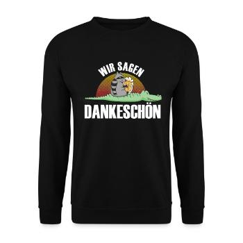 Dankeschön, Comic, Bier, Spruch, Cartoon, Lustig - Unisex Pullover - Schwarz - Vorne - Alina (178cm) & Michal (187cm)
