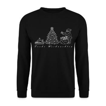 Frohe Weihnachten Weihnachtsmann Weihnachtsgans - Unisex Pullover - Schwarz - Vorne - Alina (178cm) & Michal (187cm)