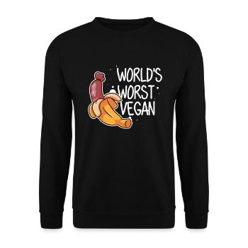 World's Worst Vegan - Anti Vegan BBQ Grilling Sausage - Unisex Sweatshirt - black - Front - Alina (178cm) & Michal (187cm)