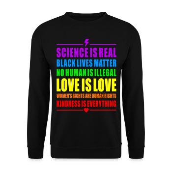 PRIDE RAINBOW LOVE SCIENCE BLACK WOMANS RIGHTS HUM - Sweat-shirt Unisexe - noir - Devant - Alina (178cm) & Michal (187cm)
