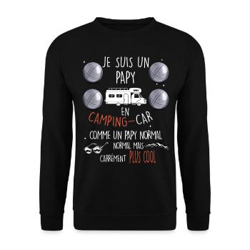 Camping car et pétanque, papy cool - Sweat-shirt Unisexe - noir - Devant - Alina (178cm) & Michal (187cm)