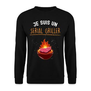 Homme barbecue. Je suis un serial griller - Sweat-shirt Unisexe - noir - Devant - Alina (178cm) & Michal (187cm)